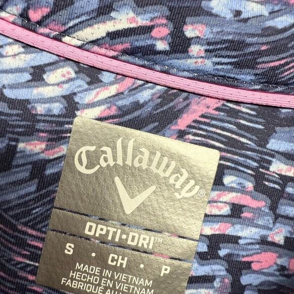 Callaway Polo Shirt Men's Small Blue Pink Geometric Swing Tech Crystal Mountain - Picture 7 of 11